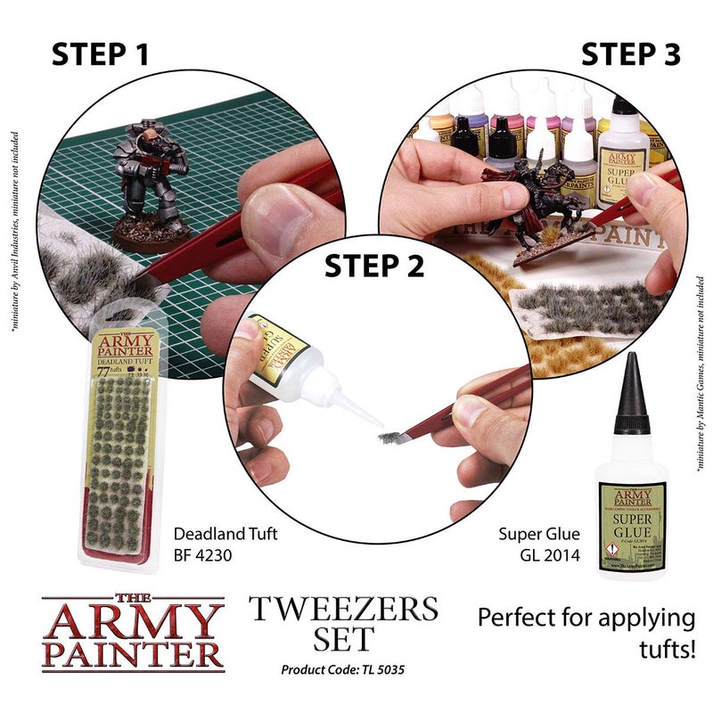 The Army Painter 2-Piece Precision Tweezers, Set of Slant & Pointy Tweezers, Craft Tweezers Precision Fine Point for Assembling Miniatures, Small Crafting Tweezers: 95mm Flat Tip & 103mm Pointy Tip - Image 4